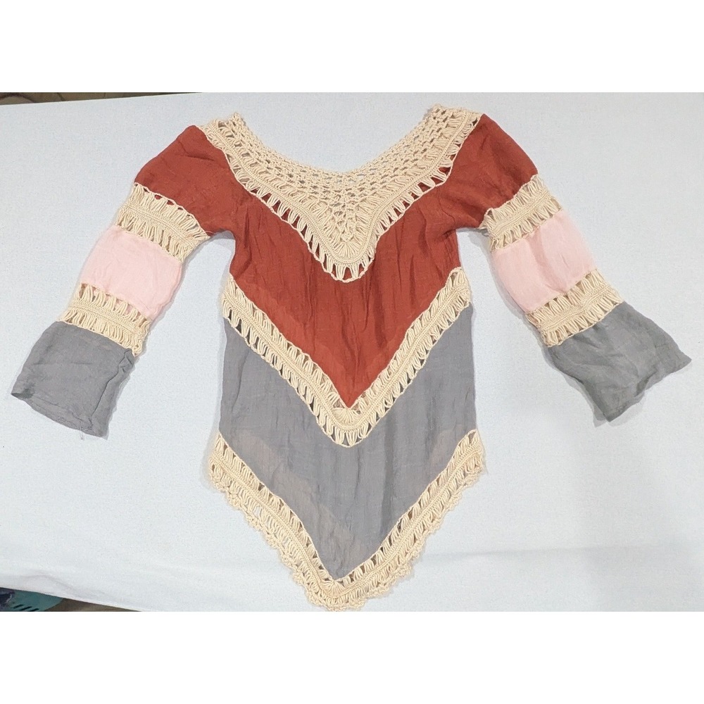 Crochet Lace Trim Top Womens S Multi Color Excellent Boho Festival